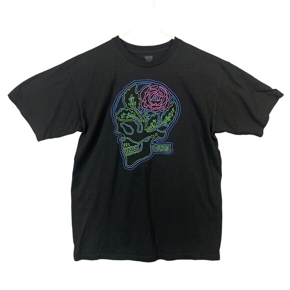 Vans Men's Size M Black T-Shirt Skull Rose Short Sleeve EUC - Picture 1 of 8